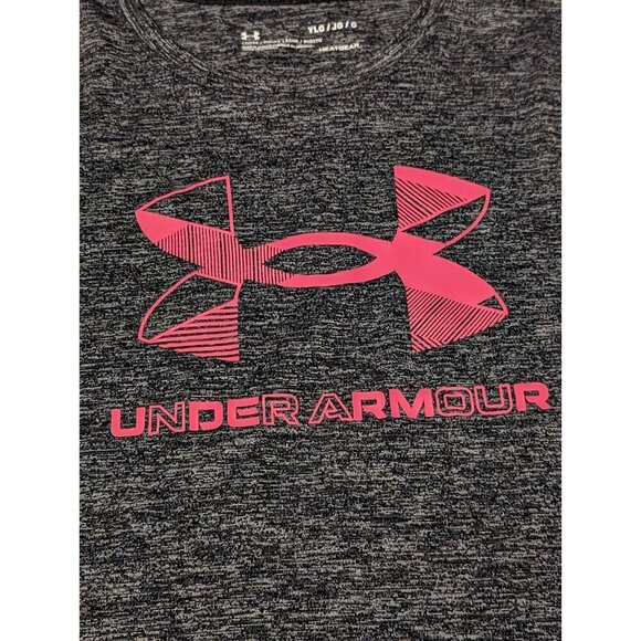 UNDER ARMOUR GIRLS GRAY & PINK ATHLETIC TEE SHIRT SIZE Large - Picture 2 of 8